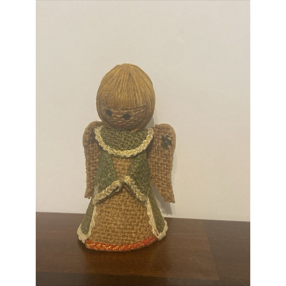 Vintage 1970S Burlap Jute Christmas Angel Figurine Ornament 4.5”